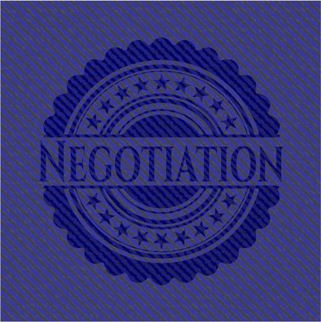 Negotiation emblem with denim high quality background