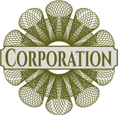 Corporation inside money style emblem or rosette
