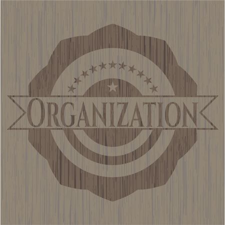 Organization badge with wooden background