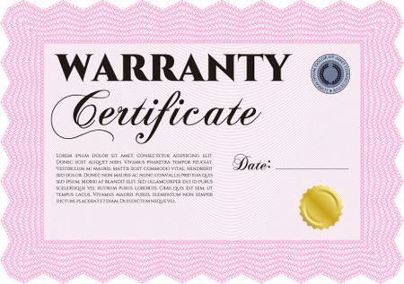 Sample Warranty. Beauty design. With linear background. Border, frame. 