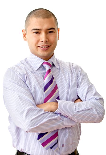 Friendly business man portrait smiling over a white background