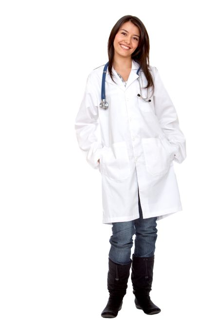 Happy female doctor isolated over a white background