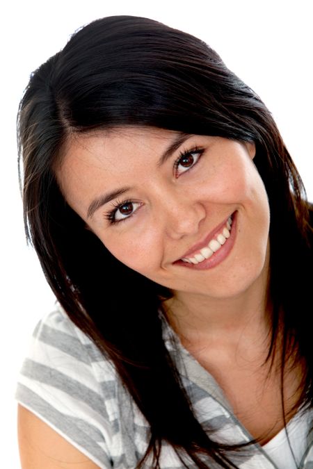 Woman portrait smiling isolated over a white background