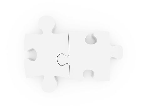 Puzzle pieces together isolated over a white background on 3D illustration