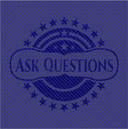 Ask Questions badge with denim texture