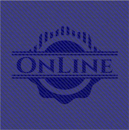 Online emblem with denim high quality background