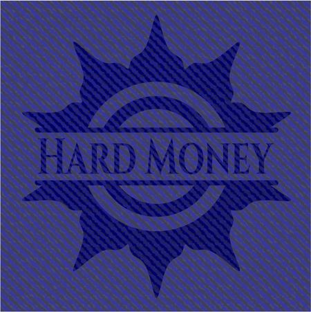 Hard Money badge with denim texture