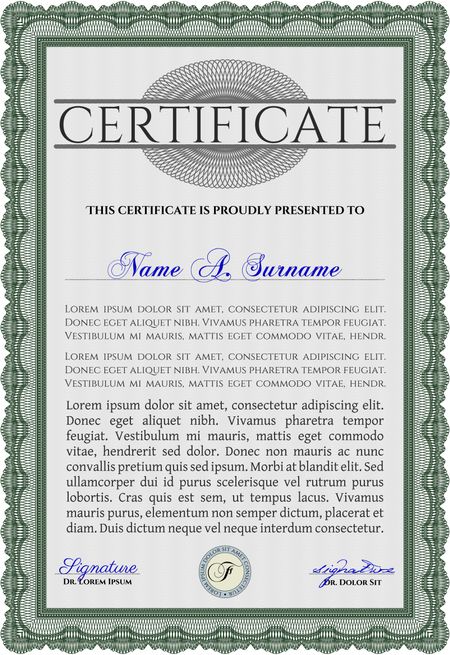 Green Certificate. Complex design. Detailed. Printer friendly. 