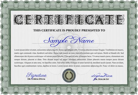 Certificate or diploma template. Cordial design. Customizable, Easy to edit and change colors. Easy to print. Green color.