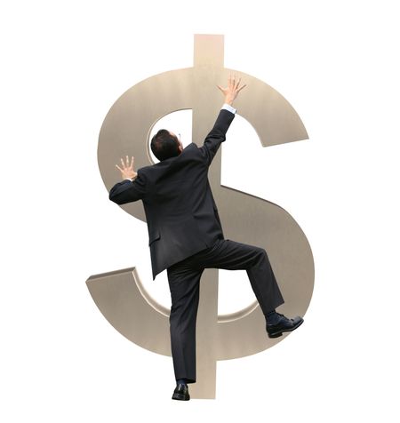 business man climbing a dollar sign - 12mp image