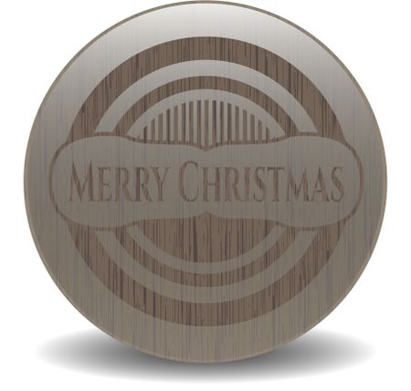 Merry Christmas badge with wooden background