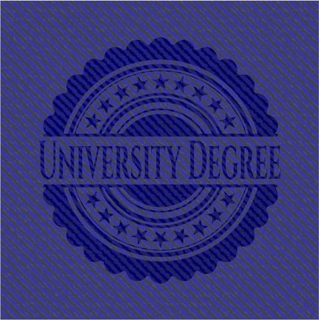 University Degree emblem with denim texture