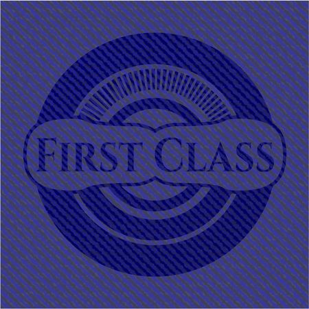 First Class badge with denim texture