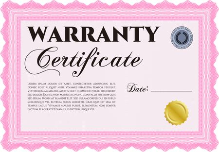 Sample Warranty certificate. Vector illustration. Excellent complex design. With complex linear background.