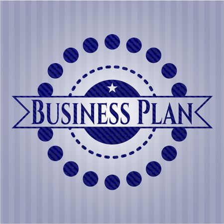 Business Plan badge with denim background