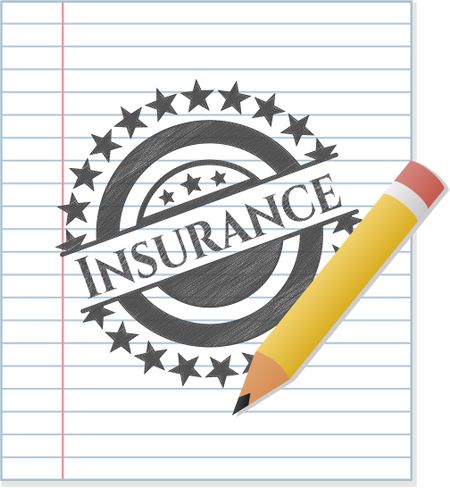Insurance emblem with pencil effect