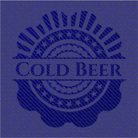 Cold Beer emblem with denim high quality background