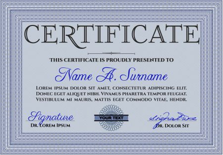 Blue Certificate template or diploma template. Vector pattern that is used in currency and diplomas.Beauty design. Complex background. 
