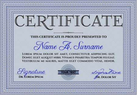 Blue Certificate template or diploma template. Vector pattern that is used in currency and diplomas.Beauty design. Complex background.