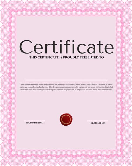 Pink Certificate or diploma template. Easy to print. Cordial design. Customizable, Easy to edit and change colors. 
