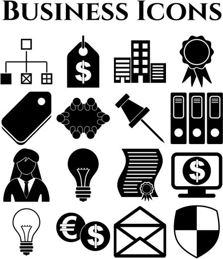 business icon set. 16 icons total. Universal and Standard Icons.