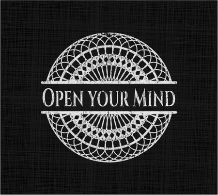 Open your Mind chalkboard emblem on black board