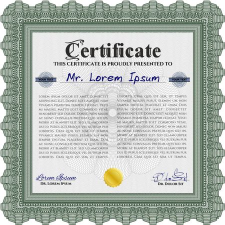 Green Diploma template. Vector illustration. With complex background. Excellent design. 