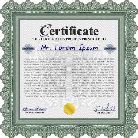 Green Diploma template. Vector illustration. With complex background. Excellent design.