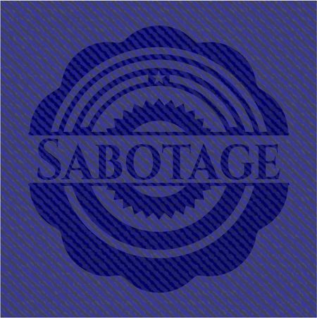 Sabotage badge with denim background