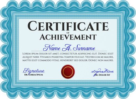 Diploma or certificate template. Complex background. Vector pattern that is used in currency and diplomas.Superior design. Light blue color.
