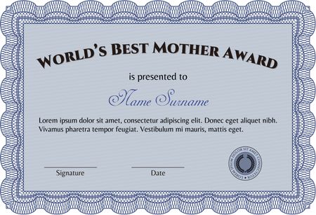 Award: Best Mom in the world. Retro design. With great quality guilloche pattern. 