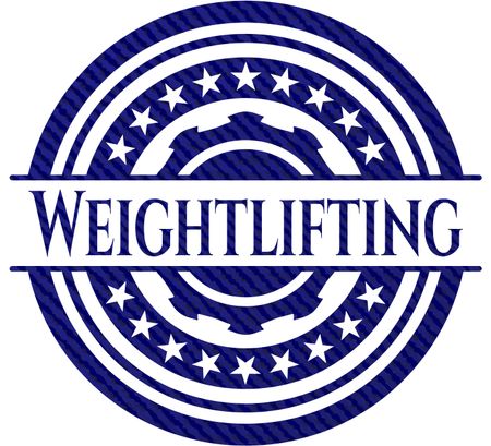 Weightlifting emblem with denim high quality background