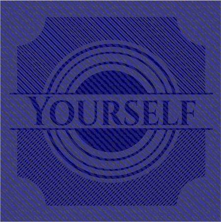 Yourself badge with denim texture