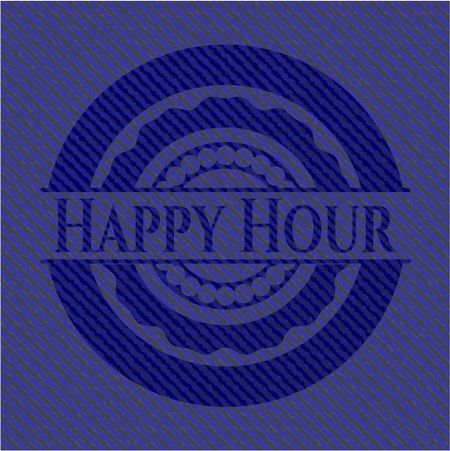 Happy Hour badge with denim texture