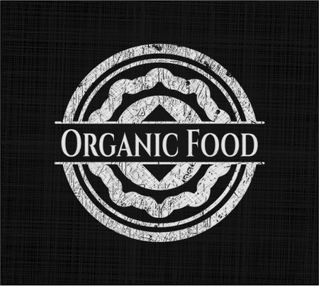 Organic Food chalkboard emblem written on a blackboard