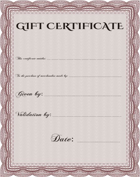 Formal Gift Certificate. Superior design. Border, frame. With quality background. 