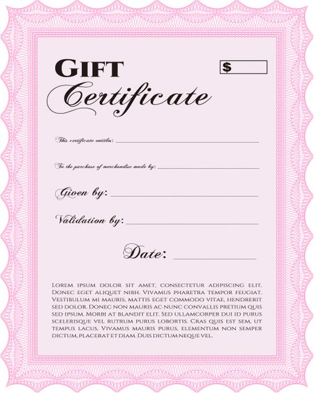 Retro Gift Certificate template. Beauty design. Border, frame. With linear background. 