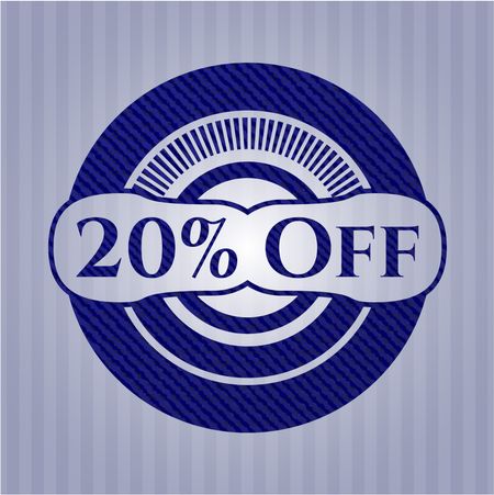 20% Off badge with denim background
