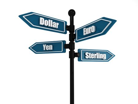 illustration of a directional currency sign over a white background