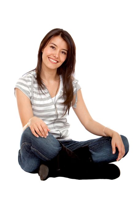 casual woman smiling isolated over a white background