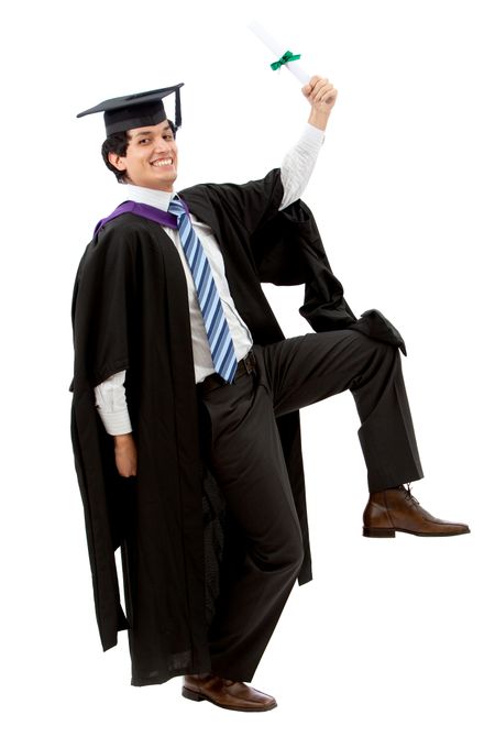Happy graduation student isoalted over a white background