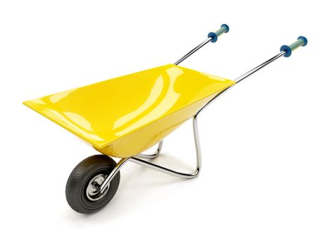 yellow wheelbarrow isolated over a white background