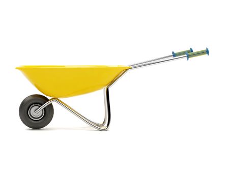 yellow wheelbarrow isolated over a white background