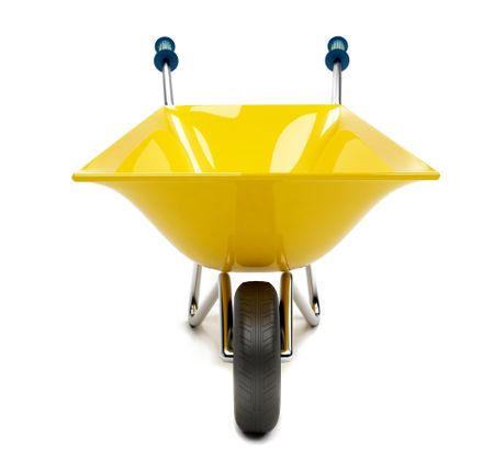 yellow wheelbarrow isolated over a white background