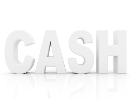white cash word isolated over a white background