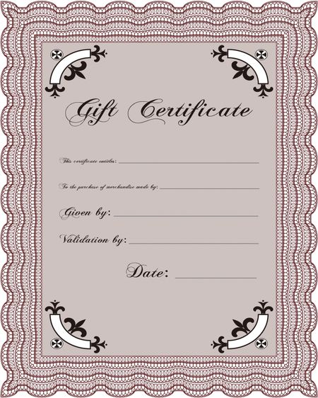 Gift certificate template. Detailed. Complex design. Printer friendly. 