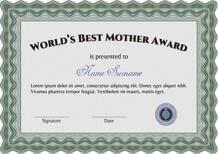 Award: Best Mom in the world. Sophisticated design. With great quality guilloche pattern.