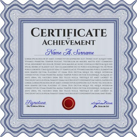 Certificate. Detailed. Complex design. Printer friendly. Blue color.