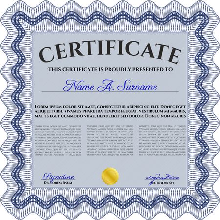 Certificate template. Detailed. Nice design. Printer friendly. Blue color.