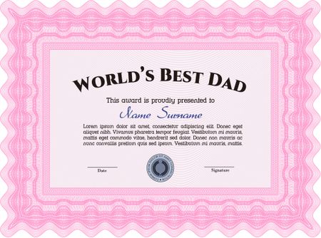 Best Dad Award Template. Excellent complex design. With guilloche pattern and background. Vector illustration. 
